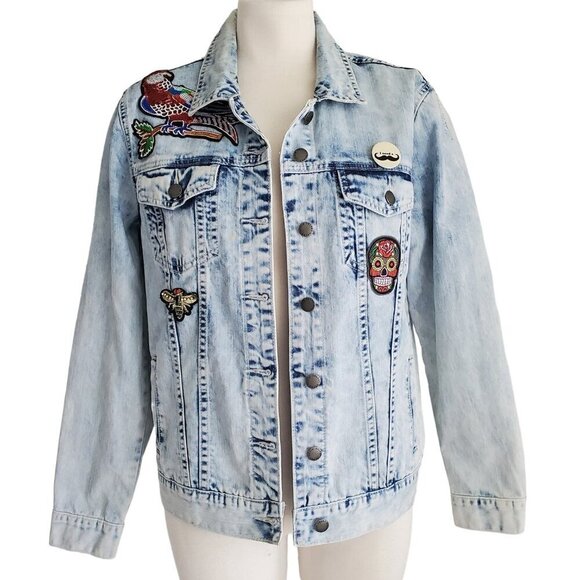 Jak & Rae Acid Wash Saks 5th Ave Very Rare Vintage Y2K Jean Jacket Patches S - Picture 1 of 16
